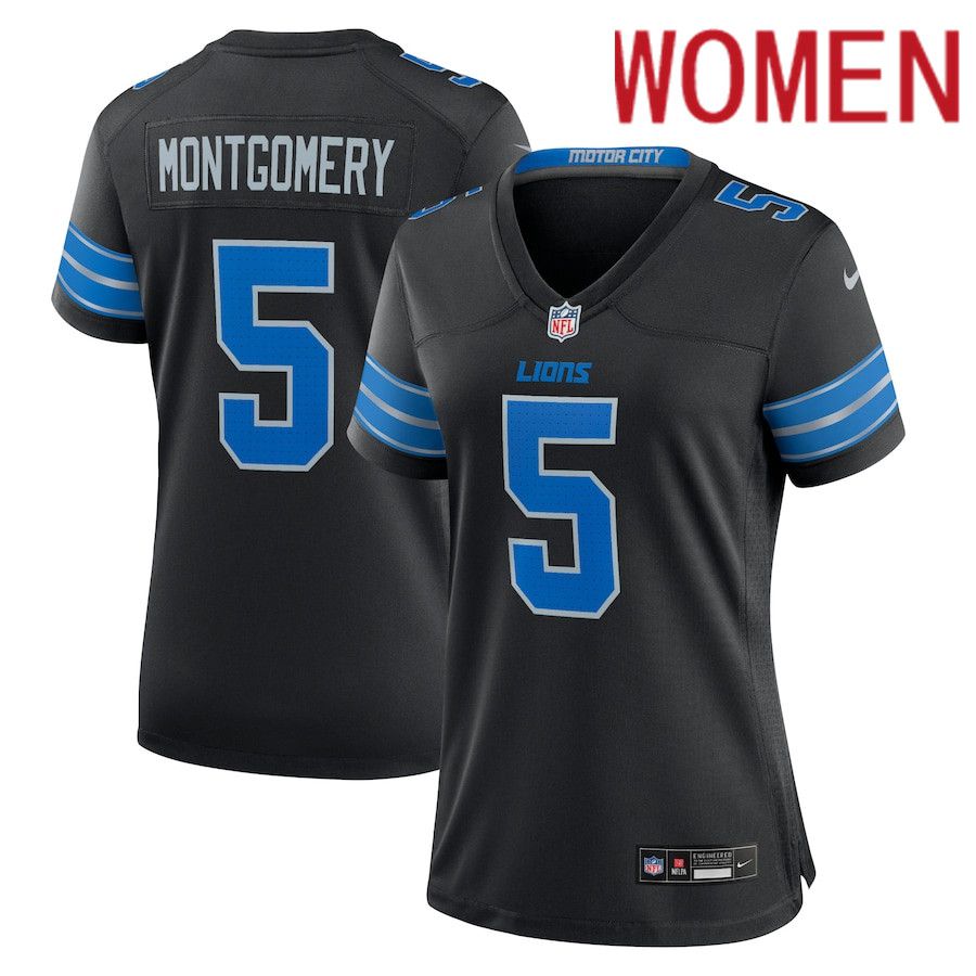 Women Detroit Lions #5 David Montgomery Nike Black 2nd Alternate Game NFL Jersey->->Women Jersey